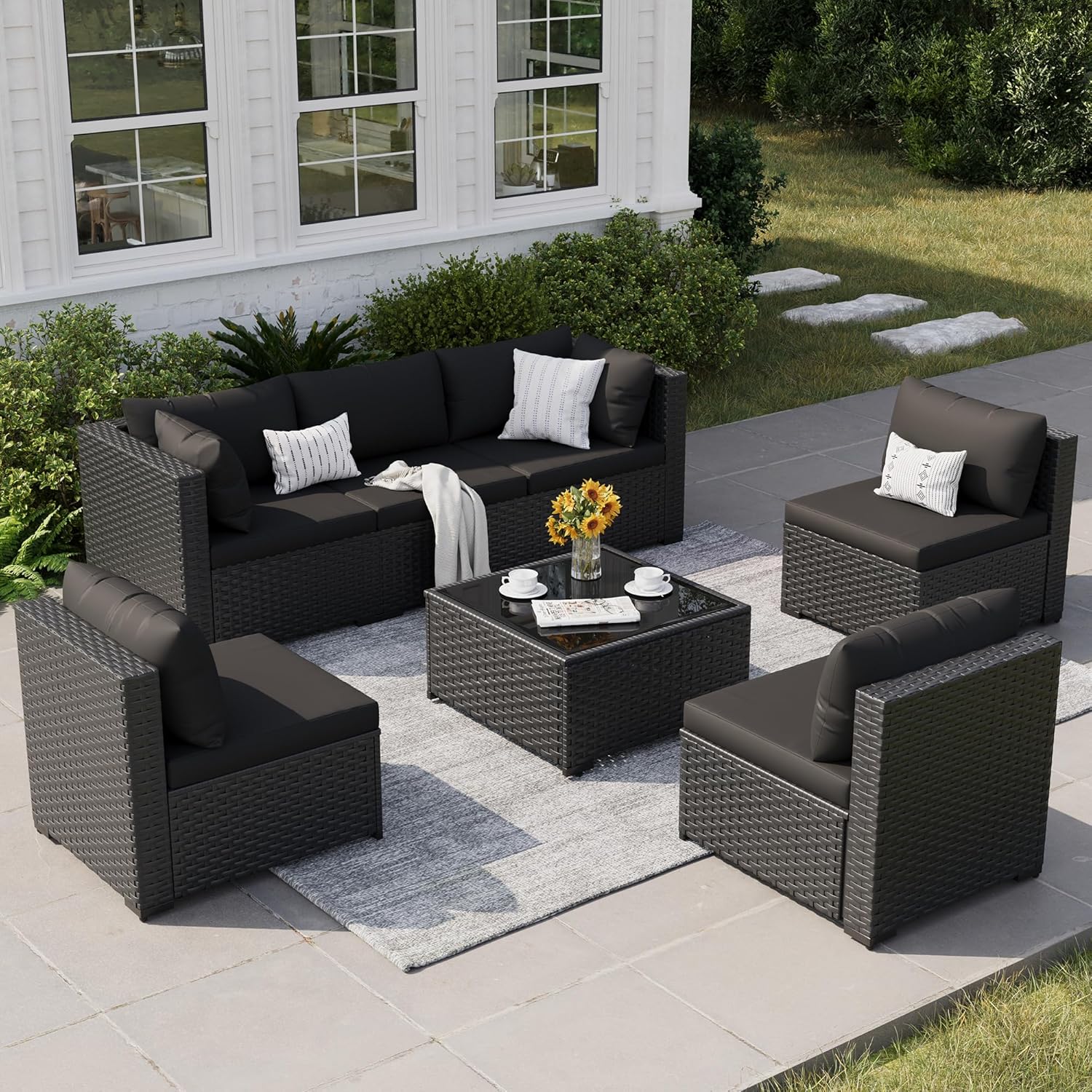 7-Piece Outdoor Sectional All-Weather Wicker Patio Conversation Set