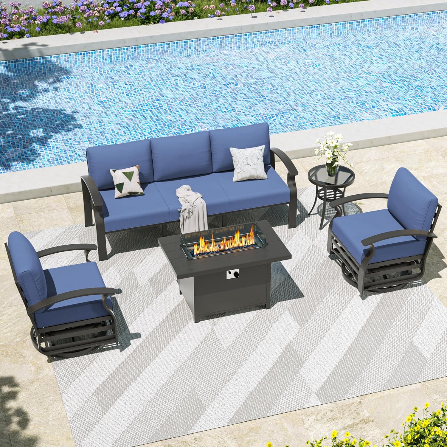 5 Piece Modern Metal Outdoor Patio Furniture